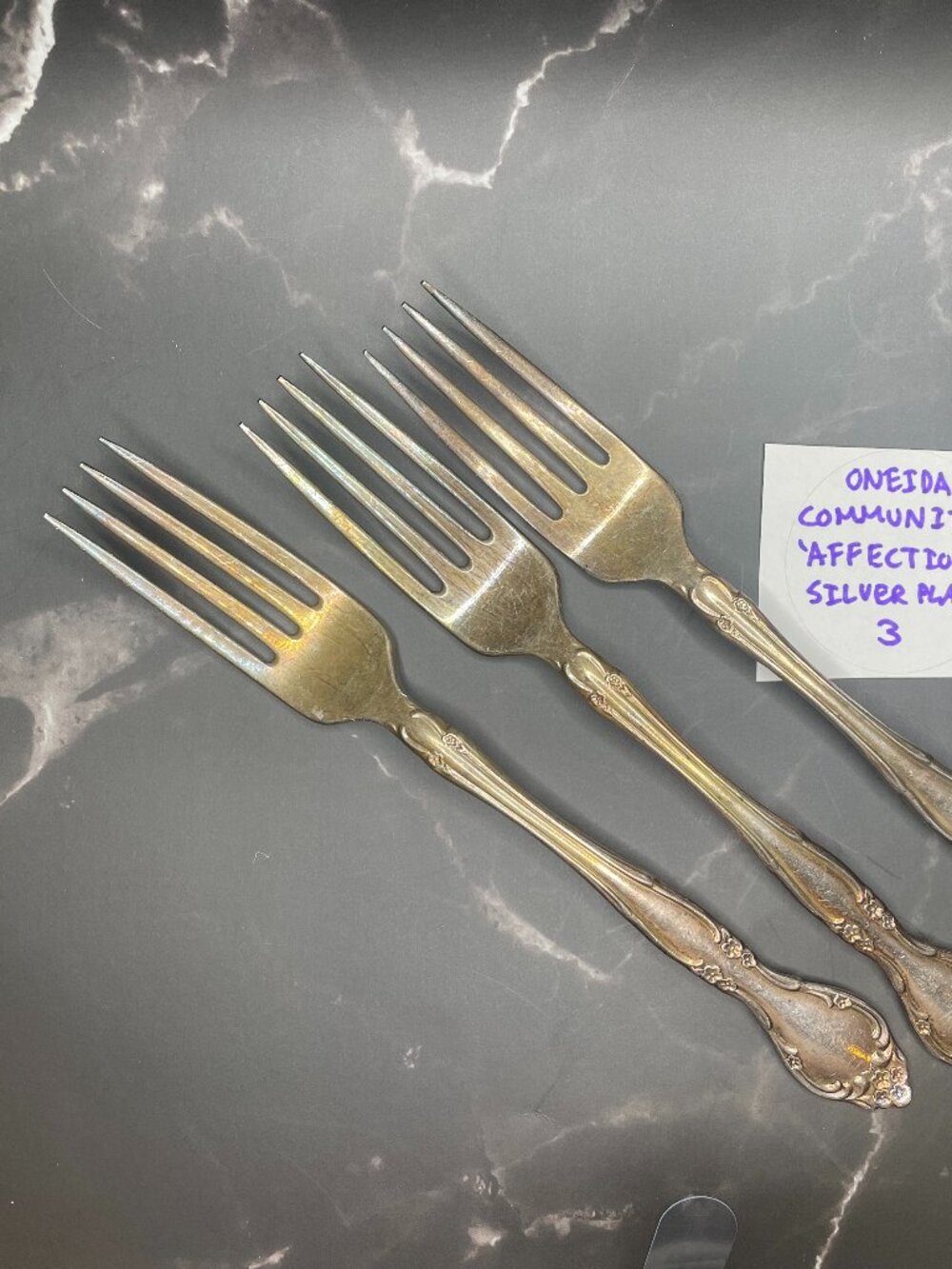 Set of 3 Oneida Community AFFECTION Dinner Forks Silverplate 7 3/8" Big Size